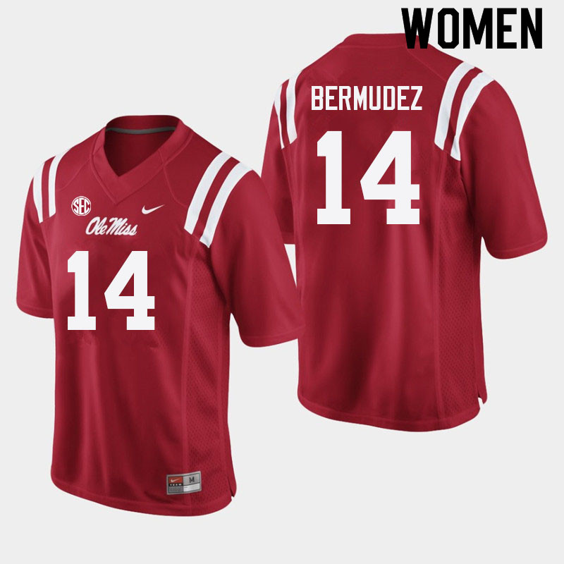 Women #14 Derek Bermudez Ole Miss Rebels College Football Jerseys Sale-Red - Click Image to Close